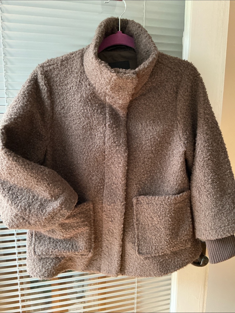 WEATHERPROOF  Teddy Jacket in Brown Bouclé, XS